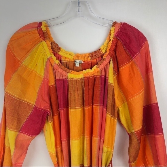 Belize orange yellow plaid boho dress - Picture 2 of 10